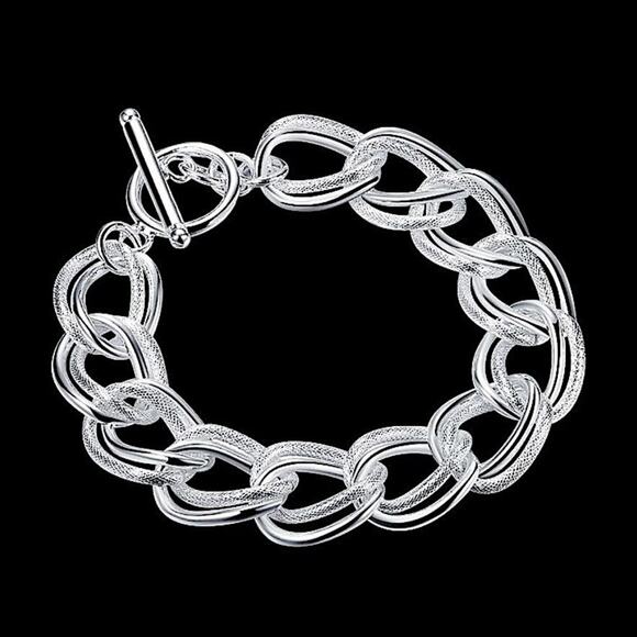 Handcrafted Sterling Silver Bracelet, Unique Chain Link Design Toggle Closure - Picture 2 of 8